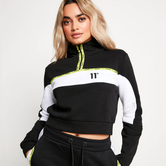 11 Degrees Micro Taped Cut And Sew Cropped Pullover Hoodie – Black/White
