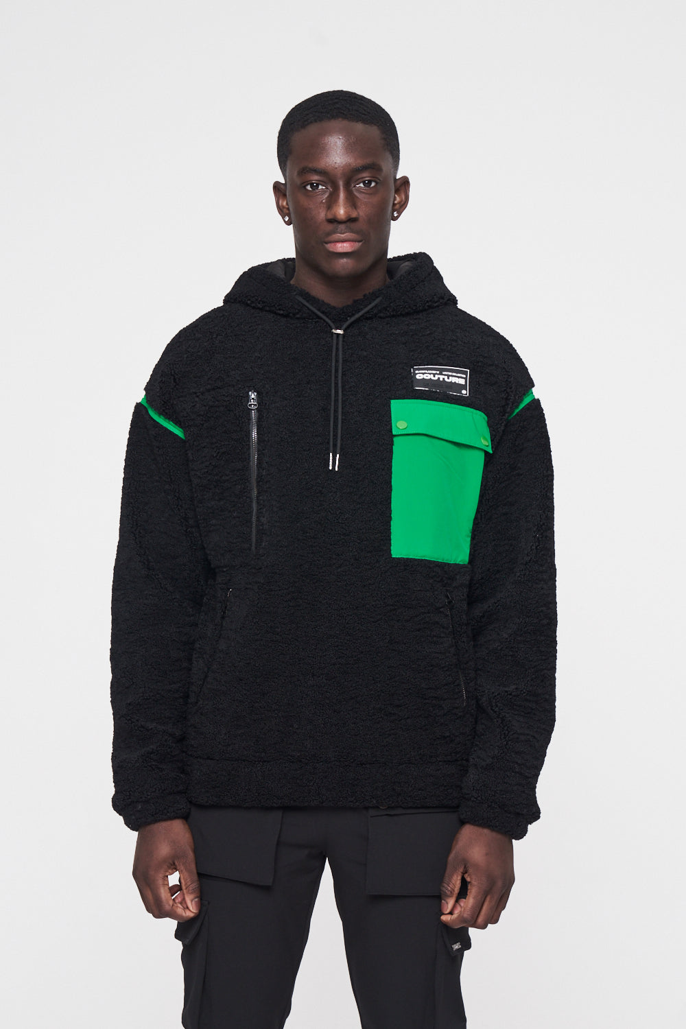 The Couture Club Black & Green Borg Jacket