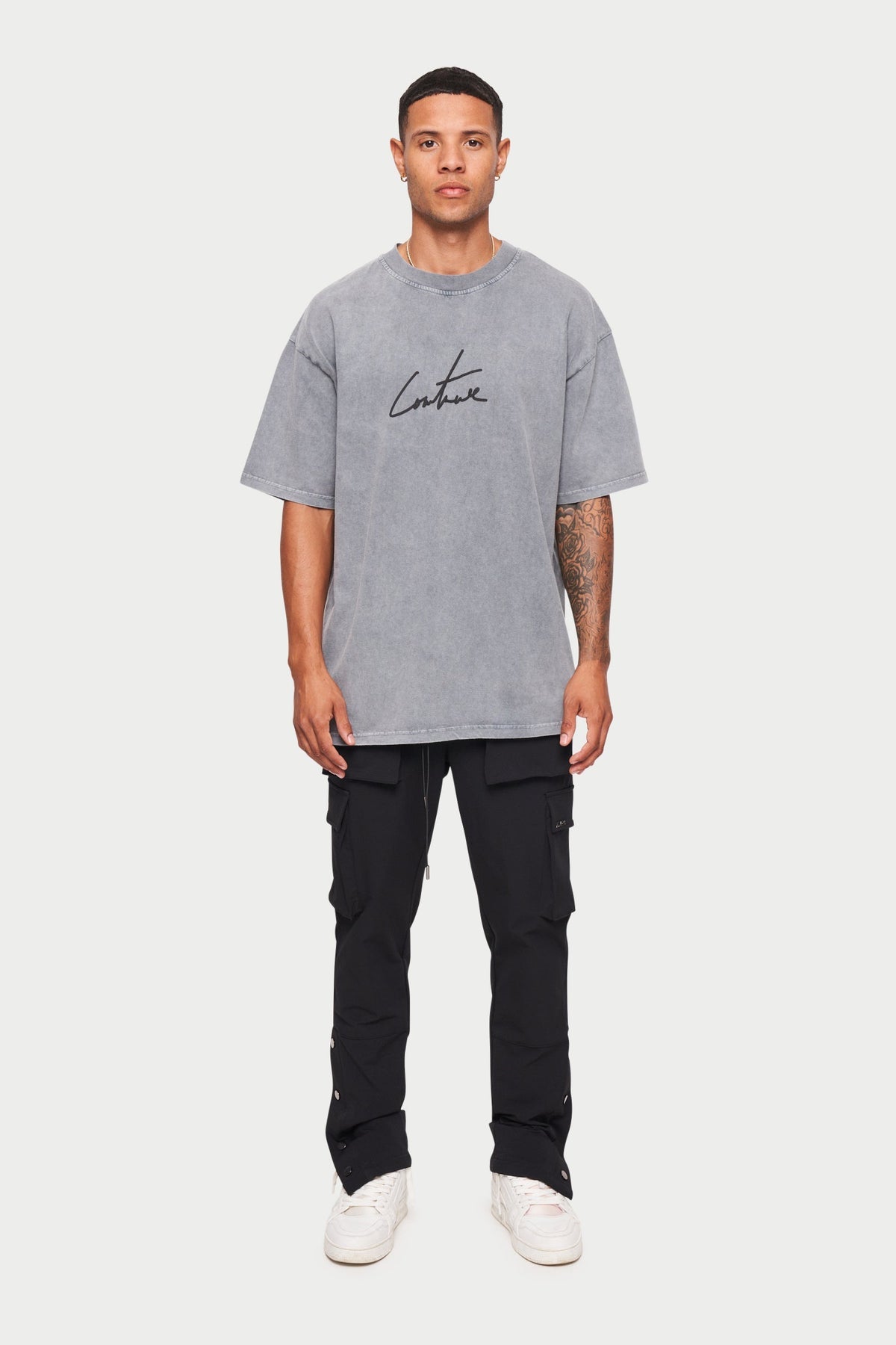 The Couture Club - puff print signature relaxed T-Shirt - acid wash