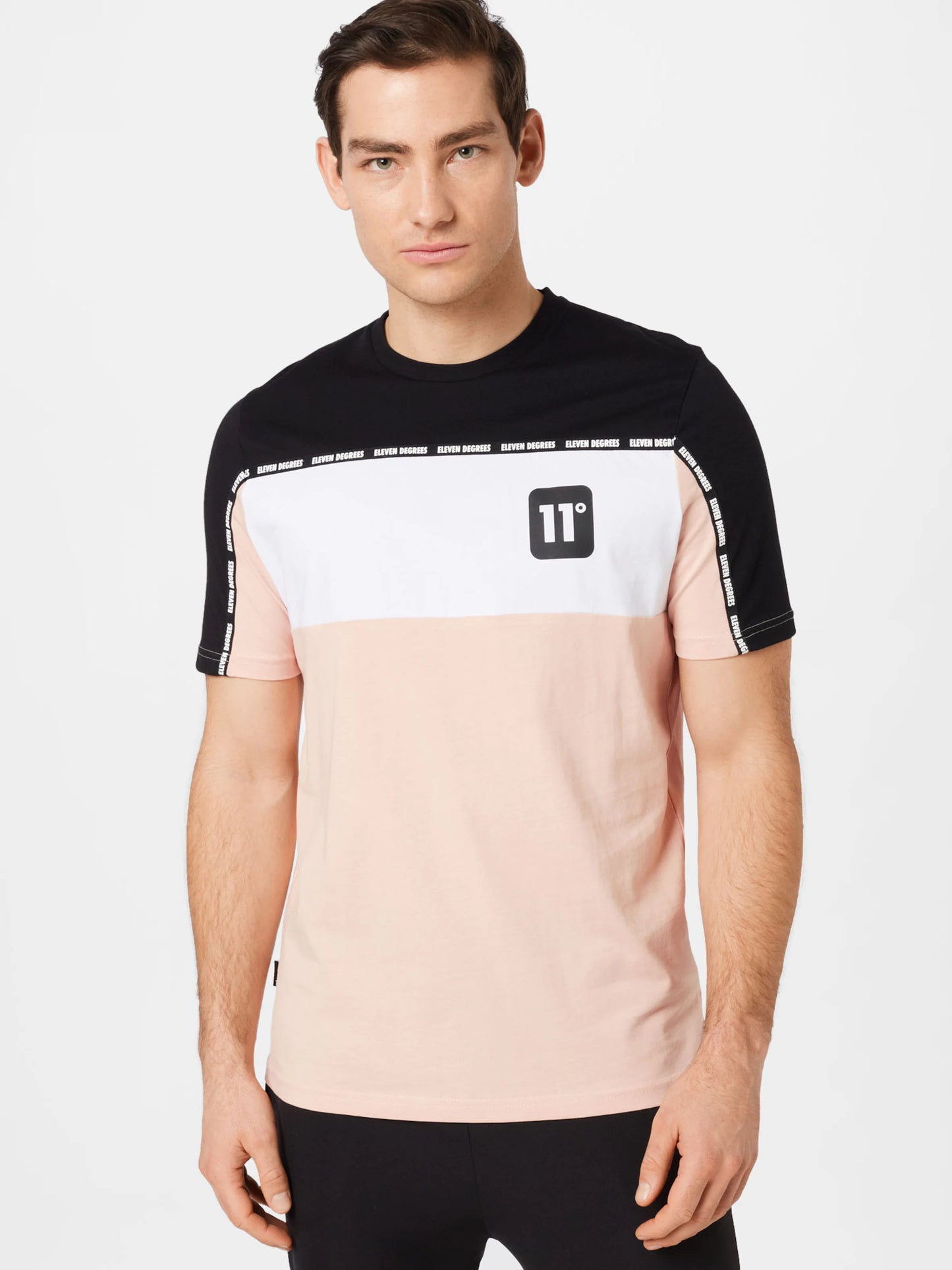 Colour Block Taped Short Sleeve T-Shirt – Black / Putty Pink / White